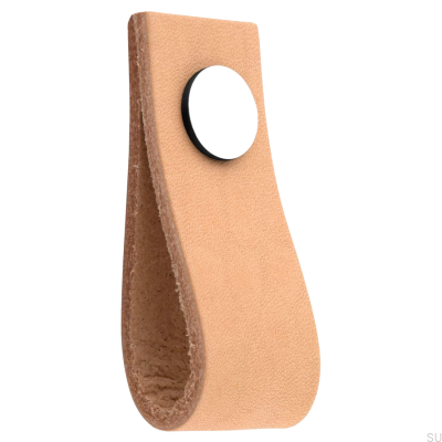 Loop Ari Light Brown Leather Furniture Knob with Polished Chrome