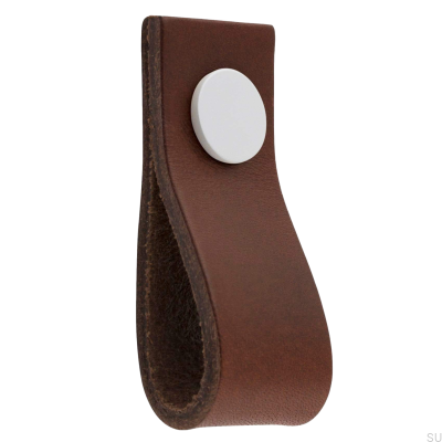 Loop Ari Leather Furniture Knob, Brown and White