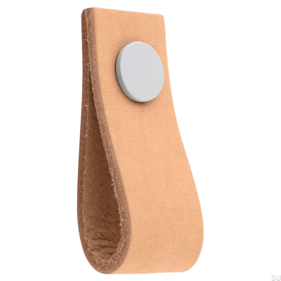 Loop Ari Leather Furniture Knob, Light Brown with White