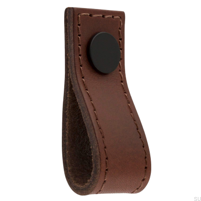 Loop Avio Brown and Black Leather Furniture Knob