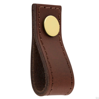 Loop Avio Brown and Gold Leather Furniture Knob