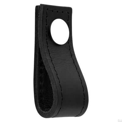 Loop Avio Black Leather Furniture Knob with Polished Chrome