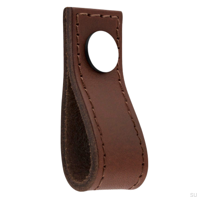 Loop Avio Brown Leather Furniture Knob with Polished Chrome