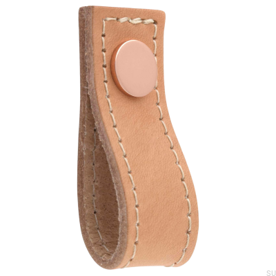 Loop Avio Light Brown Leather Furniture Knob with Copper