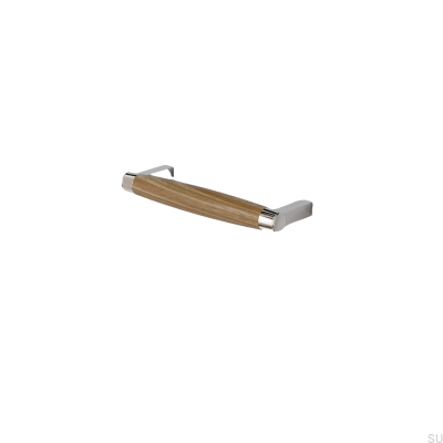 Hjo 128 oblong furniture handle, polished chrome with oak wood
