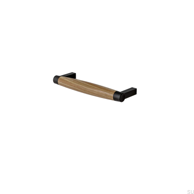 Hjo 128 oblong furniture handle, Matt Black Metal with Oak Wood