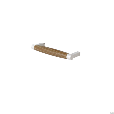 Hjo 128 oblong furniture handle in Matt White Metal with Oak Wood