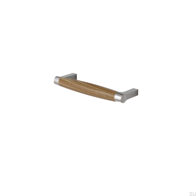 Hjo 128 oblong furniture handle, brushed silver with oak wood
