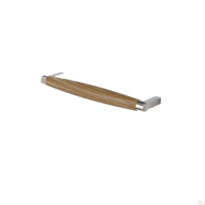 Hjo 192 oblong furniture handle, polished chrome with oak wood