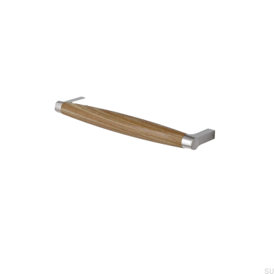 Oblong furniture handle Hjo 192 Brushed Silver with Oak Wood