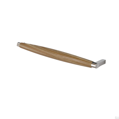 Hjo 256 oblong furniture handle, polished chrome with oak wood