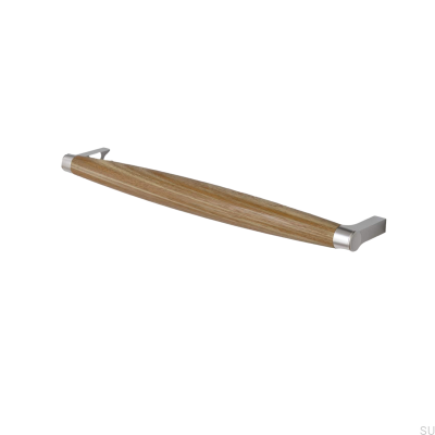 Hjo 256 oblong furniture handle, brushed silver with oak wood