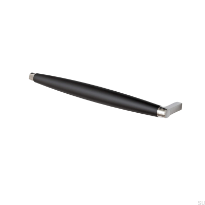 Hjo 256 oblong furniture handle, Matt Black Metal with Chrome