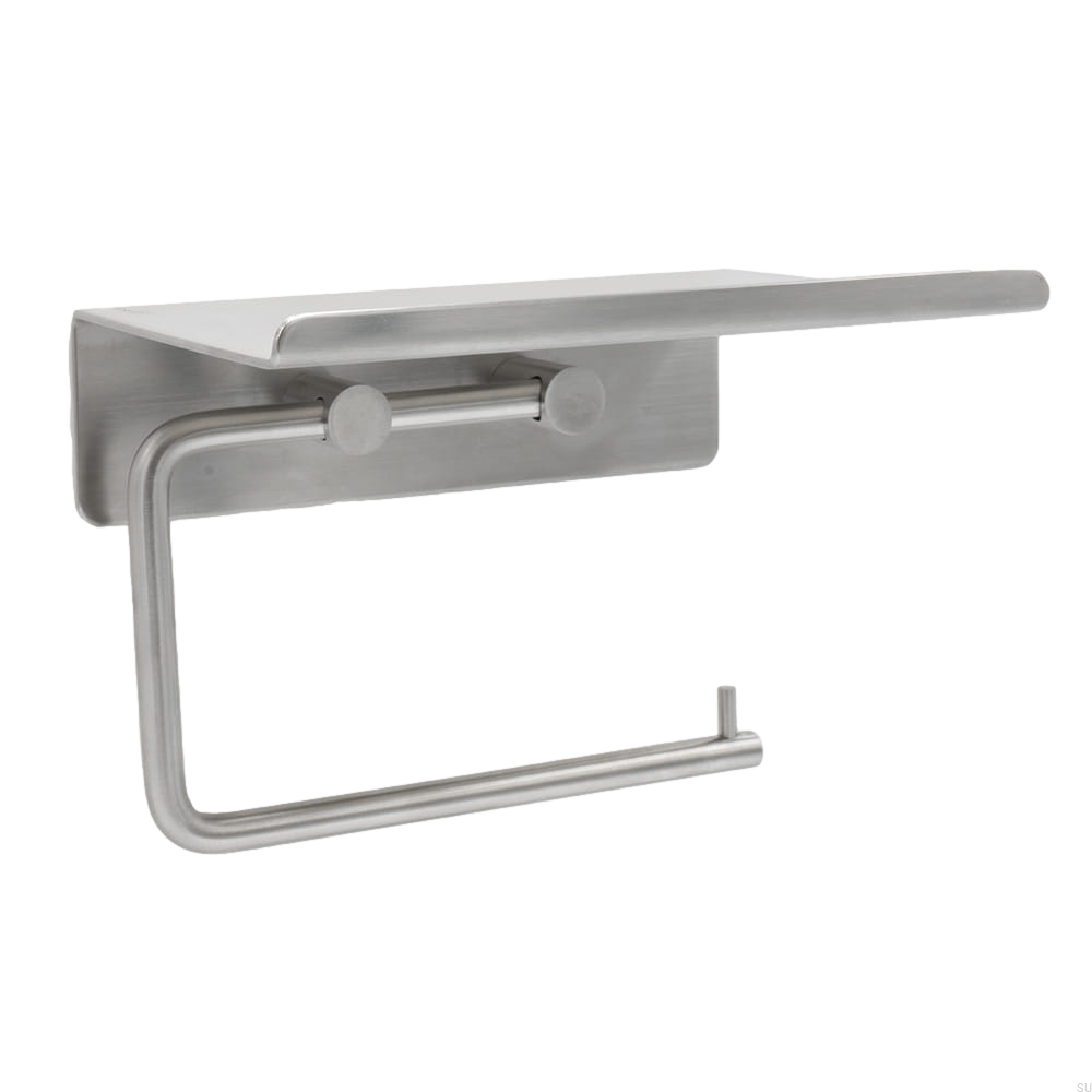 60606-41--Uchwyt na papier toaletowy z półką Base Stalowy Szczotkowany Beslag Design