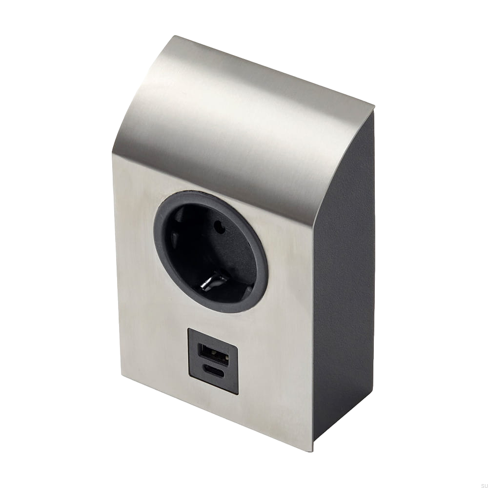 989022 Gniazdo pojedyncze z USB Mini Born Srebrne Szczotkowane