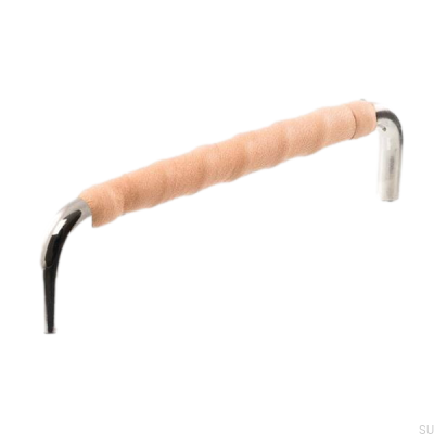 Oblong furniture handle LL 7353 96 Polished nickel with natural leather