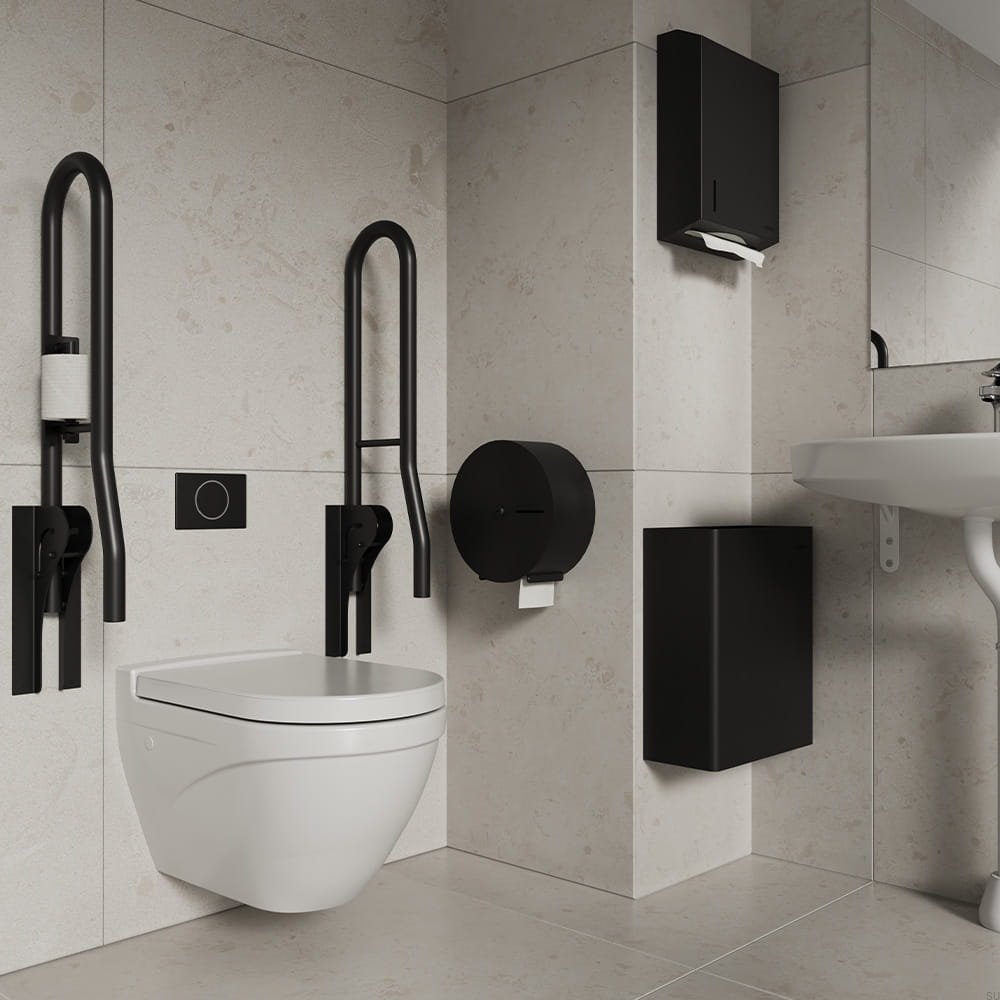 602632 Kosz na śmieci łazienkowy ścienny Stay 23L Stalowy Czarny Mat