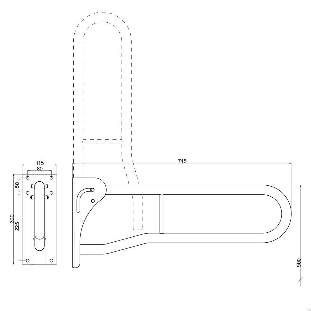 840135 Poręcz toaletowa łukowa uchylna 40134 Stalowa Czarny Mat