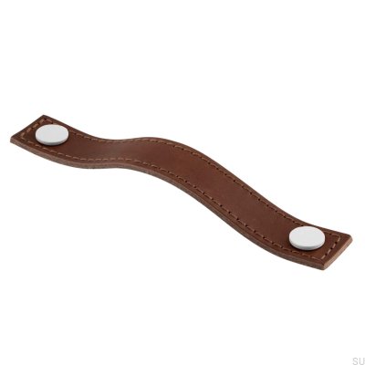Aviano 128 oblong furniture handle, Brown and White Leather