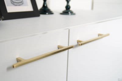 Flat Line 128 oblong furniture handle, brushed brass, unvarnished
