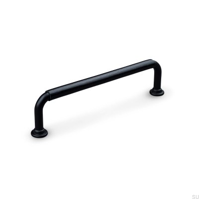  Burano Swept 128 oblong furniture handle, black metal with black leather