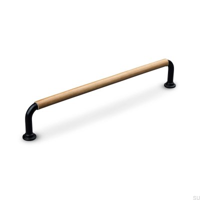 Burano Swept 192 oblong furniture handle Metal Black with Light Brown Leather