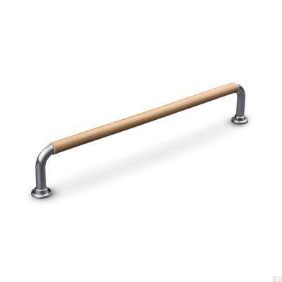 Oblong furniture handle Burano Swept 192 Brushed Silver with Light Brown Leather