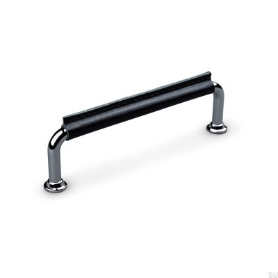 Burano Stitched 128 oblong furniture handle Polished Chrome with Black Leather
