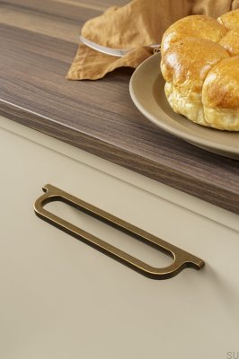 Oblong furniture handle Omega 160 Metal Antique Gold