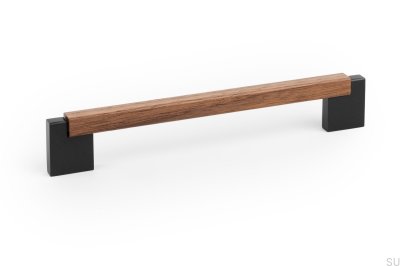 Oblong furniture handle Duo Mini 160 Wooden Italian Walnut with Black Aluminum