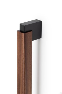  Oblong furniture handle Duo Big 960 Wooden Italian Walnut with Black Aluminum