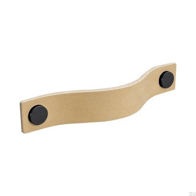 Long furniture handle Loop 128, natural leather with black