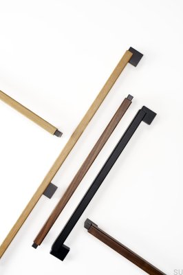 Oblong double-sided furniture handle Duo Big 480 Wooden Oak with Black Aluminum