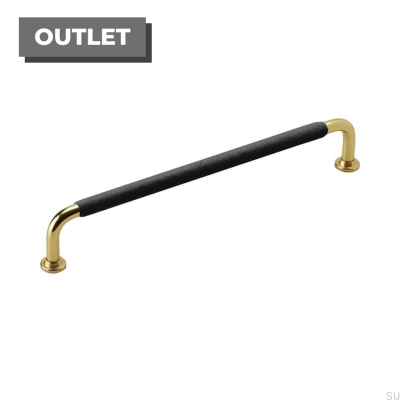 Elongated furniture handle 1353 192 Brass Black Leather