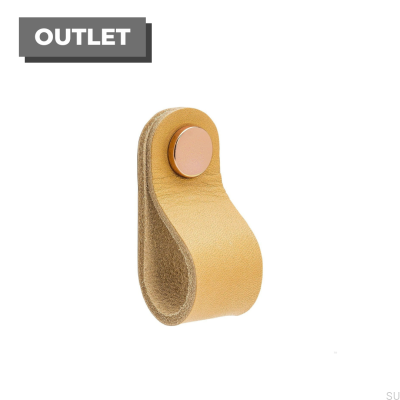 Loop Round 65 furniture knob, natural leather with copper