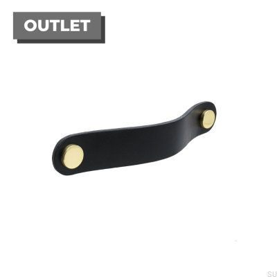 Oblong furniture handle Loop Round 128 Leather Black with Brass