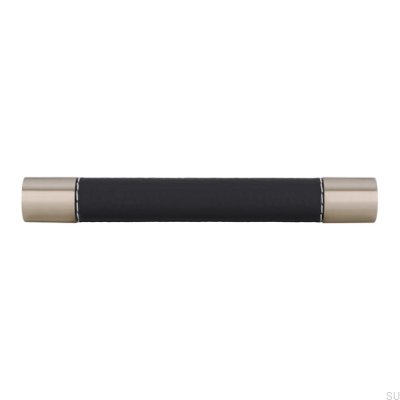 Oblong furniture handle H170 128 Metal with Black Leather