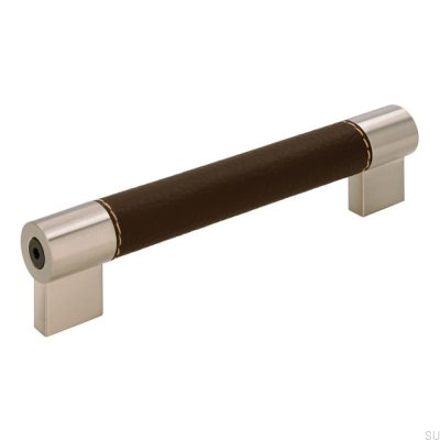 Oblong furniture handle H170 128 Metal with Brown Leather
