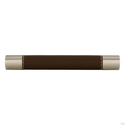 Oblong furniture handle H170 128 Metal with Brown Leather