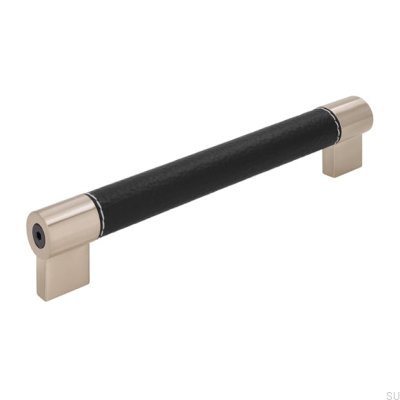 Oblong furniture handle H170 160 Metal with Black Leather