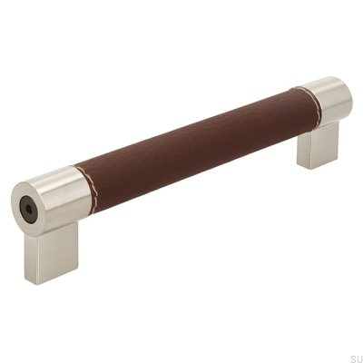 Oblong furniture handle H170 160 Metal with Brown Leather