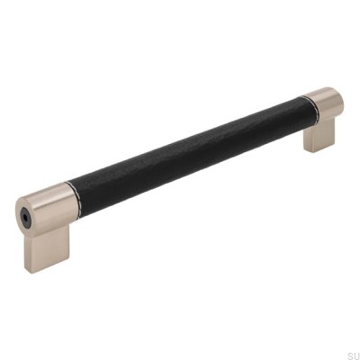 Oblong furniture handle H170 192 Metal with Black Leather