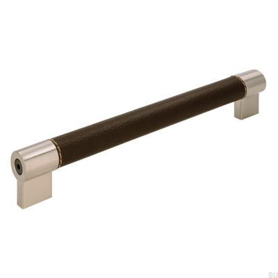 Oblong furniture handle H170 192 Metal with Brown Leather