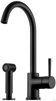 Two-hole kitchen faucet with shower EVO200, Matte Black Brass