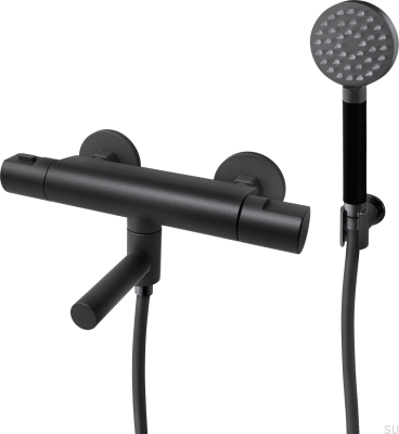 Wall-mounted thermostatic bathtub faucet ARM026-150 Matte Black Brass