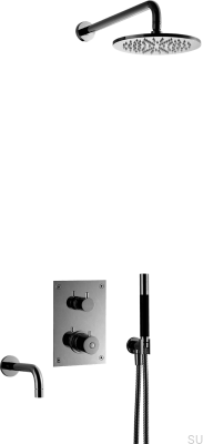 Shower set with thermostatic pressure tap and bathtub spout BOX7368 ED2 Brass Black Chrome