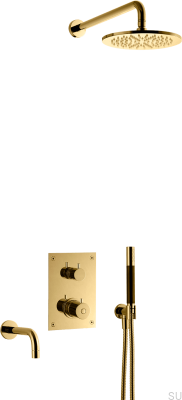 Shower set with thermostatic pressure tap and bath spout BOX7368 ED2 Brass Polished Unpainted