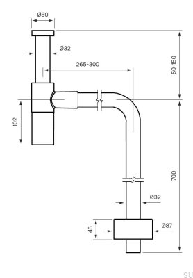 Washbasin siphon with L-type pipe XA100, Chrome-plated brass