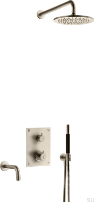 Shower set with thermostatic pressure tap and bathtub spout BOX7368 ED2 Brushed Nickel Brass