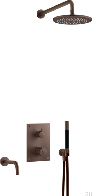 Shower set with thermostatic pressure tap and bathtub spout BOX7368 ED2 Brass Brown